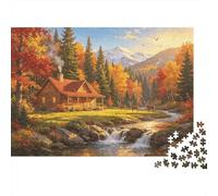Autumn Cabin Puzzle for Garçons et Filles 1000 Pièces Recyclable Mountain View Puzzle Amusant et Stimulant Family Game Idée de Cadeau Parfaite pour Child‘s Birthday 52x38cm/1000pcs