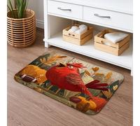 Autumn Cardinal Tapis de bain à séchage rapide, motif feuille d'oiseau rouge vif, absorbant, antidérapant, saisonnier en mousse à mémoire de forme, lavable pour salle de bain, toilettes, toilettes
