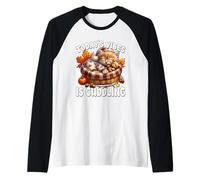Autumn Cat in Kitten Bed with Fall Sayings for Cat Mom Manche Raglan