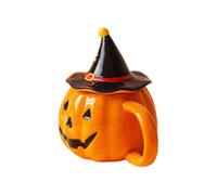 Autumn Ceramic Beverage Mug Lidded Halloween Pumpkin Tea Cup 320ml