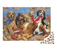 Autumn Chiotes Jouer 1000 Pièces Chiens en Feuilles d'automne Puzzle en Carton Épais Ultra Difficile pour Adultes Couples Relaxation Mentale Pause Bureau Cadeau Très Bien Noté 52x38cm/1000pcs