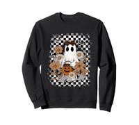 Autumn Fall Ghost Checkered Thanksgiving Design. Woman Sweatshirt