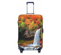 Autumn Falls Stone Lake Yellow Leaves Housse de protection élastique pour valise de voyage Motif rayures, Noir , XL