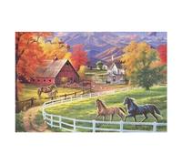 Autumn Farm Scene with Horses Puzzles pour Adultes Jeux Relaxants Défi Difficile Cadeaux De Noël Et d'anniversaire 75x50cm/1000pcs