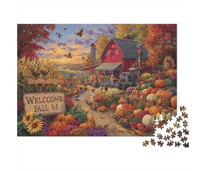 Autumn Farm Scene with Pumpkins Puzzle 1000 Pièces Cadeau Unique Jeu Éducatif Défi Jouet À De Qualité Supérieure Peinture Art pour Adultes Et Enfants 38x26cm/1000pcs