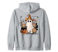 Autumn Floral Ghost and Black Cat Design. Woman Fall Sweat à Capuche