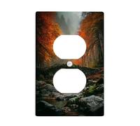Autumn Forest Plaque de protection pour interrupteur Motif feuilles orange vif et vert Idéal pour la décoration saisonnière Taille standard Prise duplex simple en thermoplastique