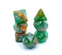 Autumn Forest - Polyset Dice | Polydice | Green Orange Glitters and White | Dice Set of 7 Pieces | D&D and RPGs | Plastic Dice Set | Polyhedral Dice Set | DND / D&D / Dungeons and Dragons