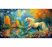 Autumn-Forest-with-Two-Horses-and-a-Leaf-Heart Puzzle 1000 pièces Papier recyclé Idée Cadeau Parfaite Jeu Stimulant pour Relaxation, créativité et Cadeaux pour Adultes 70x50/1000 pièces