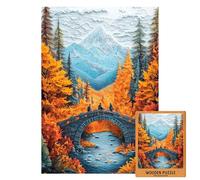 Autumn Forest Wooden Puzzle | Scenic Bridge with Mountains & River | Cozy Fall Landscape Art | Unique Gift for Nature Puzzle Lovers | 1000 (XXL-1000PIECES)