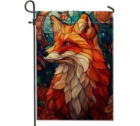 Autumn Fox Art Drapeau de jardin, bannière en verre teinté orange pour décoration d'intérieur, drapeau de cour double face en toile de jute, décoration de pelouse extérieure, 30,5 x 45,7 cm