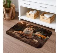 Autumn Fox Tapis de bain absorbant et antidérapant, style forêt rustique pour la saison des récoltes d'automne, tapis de salle de bain confortable en mousse à mémoire de forme, 40,6 x 61 cm
