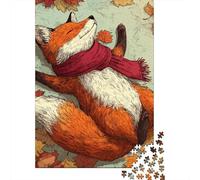 Autumn Fox with Scarf Puzzle 1000 Pièces Cadeau Unique Jeu Éducatif Défi Jouet À De Qualité Supérieure Peinture Art pour Adultes Et Enfants À Partir De 14 Ans 52x38cm/1000pcs