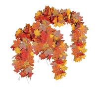 Autumn Garland - 2PCS Artificial Fall Maple Leaf Garland 5.7ft, Silk Leaves on PVC Stem, Door Hanger Vine Decor | Indoor Outdoor Reusable Decoration for Holiday, Wedding, Dinner Parties, Home, Office