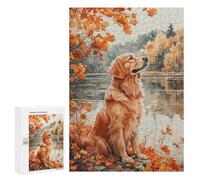 Autumn Golden Retriever by Lake Puzzle 300 Pièces Educa Jouet en Bois Cadeau Unique Décoration Intérieure Jeu Éducatif Challenge Toy Adultes Et Enfants À Partir De 14 Ans 300 PCS