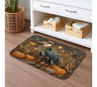 Autumn Harvest Tapis de bain à séchage rapide, vintage, citrouille et oiseau, absorbant, antidérapant, saisonnier en flanelle lavable pour salle de bain, toilettes, toilettes, décoration 50,8 x 81,3