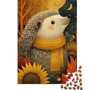 Autumn Hedgehog with Scarf Puzzles 1000 Pièces Cadeau Unique Jeu Éducatif Challenge Toy À De Qualité Supérieure Peinture Art pour Adultes Et Enfants 52x38cm/1000pcs