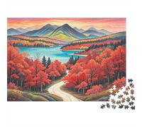 Autumn Lake Puzzles 1000 pièces Papier recyclé Red Forest Path Puzzle for Garçons et Filles Amusant Present & Activité à la Maison Great Cadeau for Child‘s Birthday 52x38cm/1000pcs