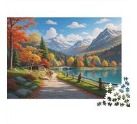 Autumn Lake Puzzles 1000 Pièces Recyclé Papier Alpine Scenery Puzzle for Garçons et Filles Dès 6 Ans Éducatif Game Défi Amusant Jeu Familial 70x50cm/1000pièces