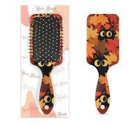 Autumn Leaf Brosse à poils de chat noir pour femme | Brosse à cheveux douce - Brosse à cheveux humides - Démêlante pour cheveux bouclés et épais