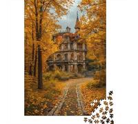 Autumn Mansion Adult Jigsaw Games Old House in Autumn Forest Challenging & Brainteasing for Decompression 70x50cm 1000pcs