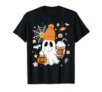 Autumn Men Women Cute Ghost Drinking Coffee Spooky Halloween T-Shirt