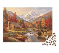 Autumn Mountain 1000 Piece Jigsaw Puzzle Recyclable Forest Cabin Puzzles pour Personnes âgées Accessoire pour Moment de Jeu en Famille Soulage la Démence Sénile Great Gift 70x50cm/1000pcs