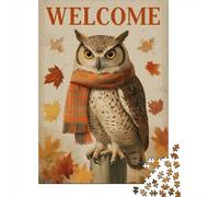 Autumn Owl Welcome Sign Puzzles 1000 Pieces Cadeau Unique Jeu Éducatif Défi Jouet À De Qualité Supérieure Peinture Art pour Adultes Enfants 52x38cm/1000pcs