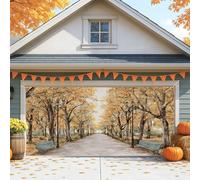Autumn Park Housse de porte de garage - Grandes décorations paysagères d'automne - Décoration d'extérieur pour Thanksgiving et Halloween - 397 x 180 cm