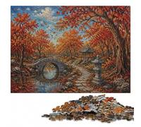 Autumn Path with Stone Lantern Painting Puzzle en Bois, 1000 pièces | Puzzle adulte : activité de groupe après les cadeaux, loisir manuel en intérieur.