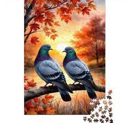 Autumn Pigeons Sunset Adult Puzzle for Decompression Two Pigeons at Sunset Educational Game Challenge 1000 Piece 52x38cm 1000pcs