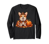 Autumn Pumpkin Fall Season Cute Corgi Thanksgiving Dog Manche Longue