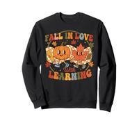 Autumn Pumpkin Teacher Retro Fall in Love with Learning Sweatshirt