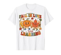 Autumn Pumpkin Teacher Retro Fall in Love with Learning T-Shirt
