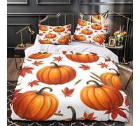 Autumn Pumpkins Housse de Couette 3D Imprimée Microfibre Résistante 3 Pièces 2 Taies Super Douce Fall Harvest Linge de Lit Confortable Entretien Facile for Adultes Enfants Super king（260x220cm）