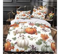Autumn Pumpkins Housse de Couette Microfibre Hypoallergique 3D Effet 3 Pièces 2 Taies Ultra Douce Fall Harvest Linge de Lit Confortable Résistante for Adulte Enfants Filles Single（135x200cm）