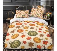 Autumn Pumpkins Parure de Lit 3D Effet Microfibre Hypoallergique 3 Pièces 2xTaies Douce Fall Harvest Ensemble De Literie Respirante Entretien Facile for Enfants Garçons Filles Double（200x200cm）