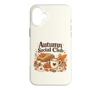 Autumn Social Club Cozy Fall Esthétique Motif Feuilles de café Coque pour iPhone 16 Plus