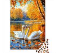 Autumn Swan Lake 1000Pc for Adults Kids Two Swans Forming Heart Educational Games Suitable for Decompression 38x26cm 1000pcs