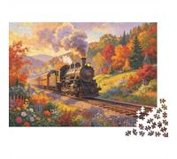 Autumn Train Jigsaw Puzzles 1000Pièces Matériau Recyclable Forest Railway Puzzle for Boy & Girl Amusant Present & Activité pour la Maison Ideal for Child‘s Birthday Cadeau 38x26cm/1000pcs