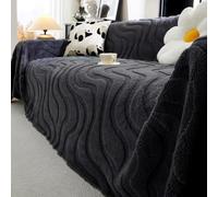 Autumn Winter Cotton Plush Sofa Throw, Extra Large 3D Textured Sofa Cover | Decorative Throw Blanket For Living Room, Universal Furniture Protector Cover, For Sofa Couch Bed Chair(Black,180x320cm)