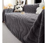 Autumn Winter Cotton Plush Sofa Throw, Extra Large 3D Textured Sofa Cover | Decorative Throw Blanket For Living Room, Universal Furniture Protector Cover, For Sofa Couch Bed Chair(Gray,180x280cm)