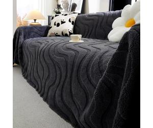 Autumn Winter Cotton Plush Sofa Throw, Extra Large 3D Textured Sofa Cover | Decorative Throw Blanket For Living Room, Universal Furniture Protector Cover, For Sofa Couch Bed Chair(Black,180x90cm)