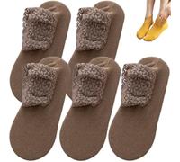 Autumn Winter Non Slip Lace Warmer Socks,Women's Fashion Solid Color Soft Plush Warmer Frilly Floor Socks (Coffee)