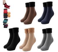 Autumn Winter Sock for Women, 5 Pairs Thickened Fleece Lined Cold-Proof Warm Self-Heating Socks, Soft Cozy Casual (5PCS-MixB)