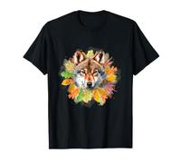 Autumn Wolf Portrait Feuille d'érable Aquarelle Wildlife Art T-Shirt