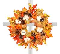 Autumn Wreath - 17.72 inch Pumpkin Decoration | Handmade Seasonal Artificial Design with Pumpkins Berries Leaves, Holiday Indoor and Outdoor Ornament, Festive Gift for Thanksgiving