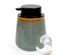 Autumnlife Distributeur de savon en céramique - 350 ml - Vert naturel - Avec grande tête de pompe - Rechargeable - Pour cuisine, salle de bain