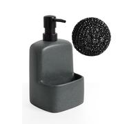 Autumnlife Distributeur de Savon Liquide Vaisselle en céramique avec Porte-éponge pour Cuisine - Gris foncé - Grand Distributeur de Savon Liquide pour Les Mains - pour Salle de Bain, Cuisine - 600 ML
