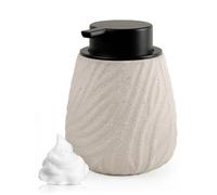 Autumnlife Distributeur de savon mousse en grès - 400 ml - Beige naturel - Avec grande tête de pompe - Rechargeable - En céramique - Pour cuisine, salle de bain
